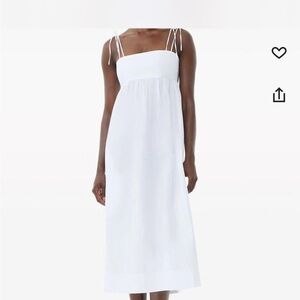 GANNI White Cotton Poplin String Midi Dress